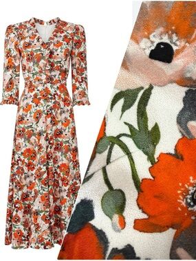 Jane Atelier Nadia Poppy Print Midi Dress Orange Floral Size 14